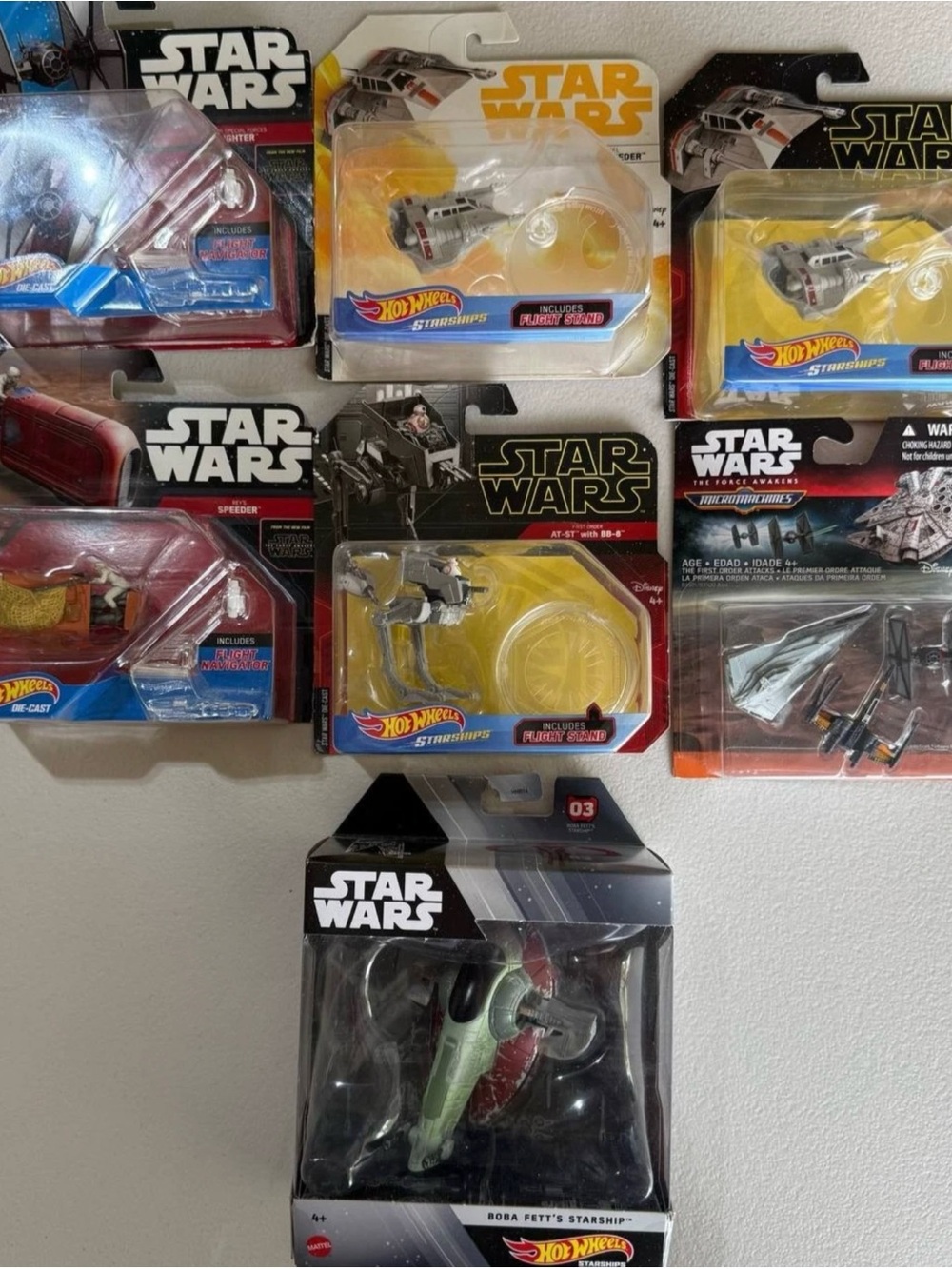 Star Wars Hot Wheels Starships Lot Boba Fett Slave I Snowspeeder Tie Fighter NIP
